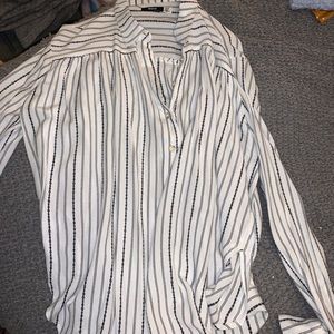 Black and white striped button up top